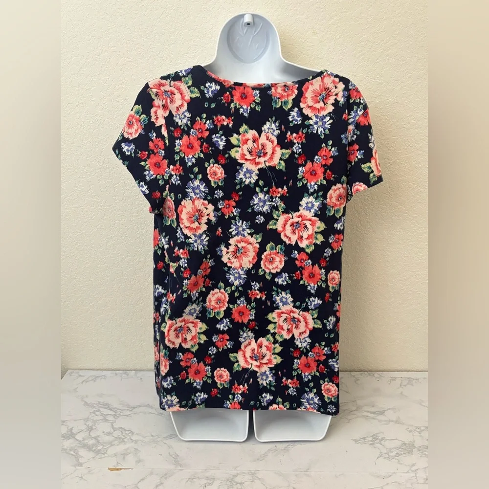Charter Club Womens Top Short Sleeve Blouse Size M Pullover Floral Beaded - Picture 4 of 5